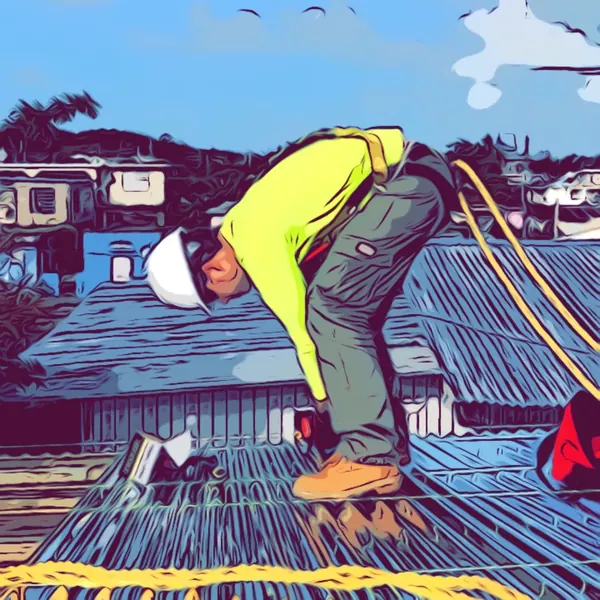 Volunteer repairing a roof after a hurricane